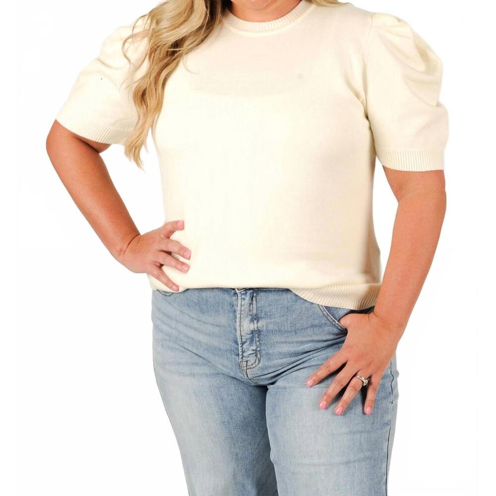 NEW SHE + SKY meadow knit short sleeve sweater - plus in cream